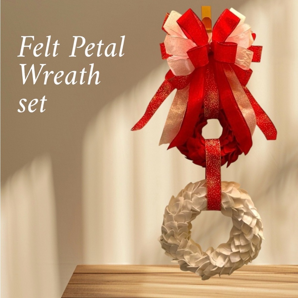 Handmade Double Hanging Felt leaf Wresth with Bow